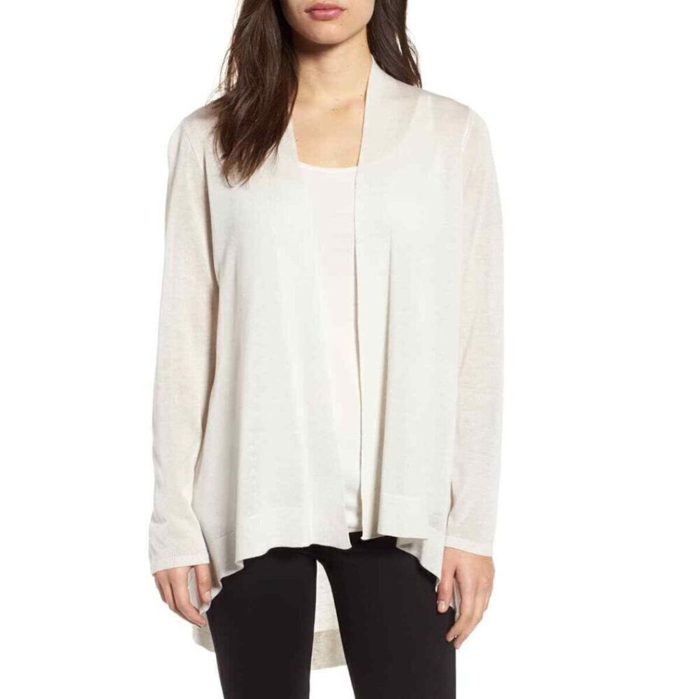 Eileen Fisher Wool Tencel Cardigan Sweater Women XXS Off White Lightweight Open